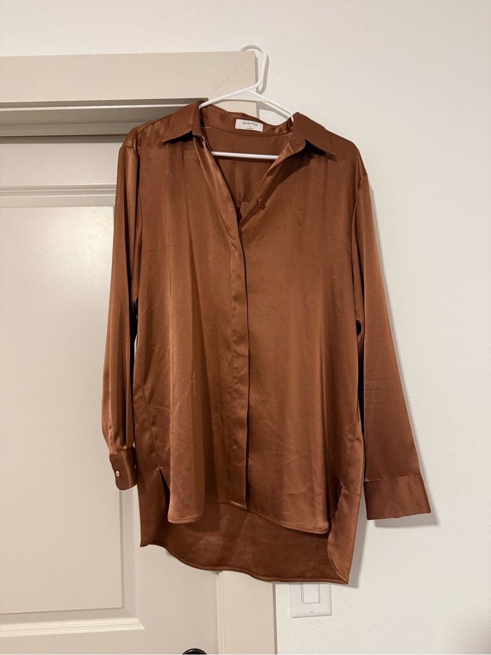 Babaton Satin Button-Down Shirt in Copper